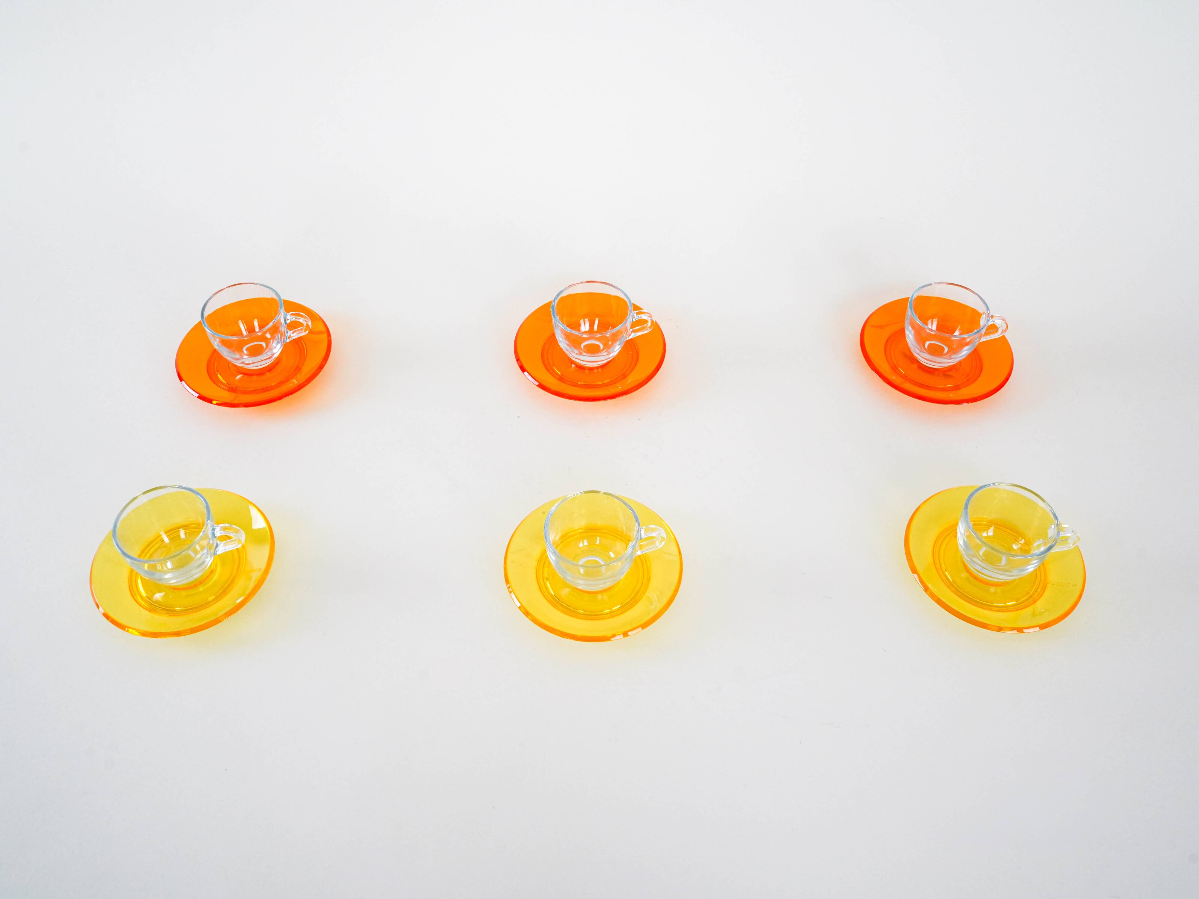 Set of glass cups, Italian design, 1970s, manufactured by Fratelli Guzzini