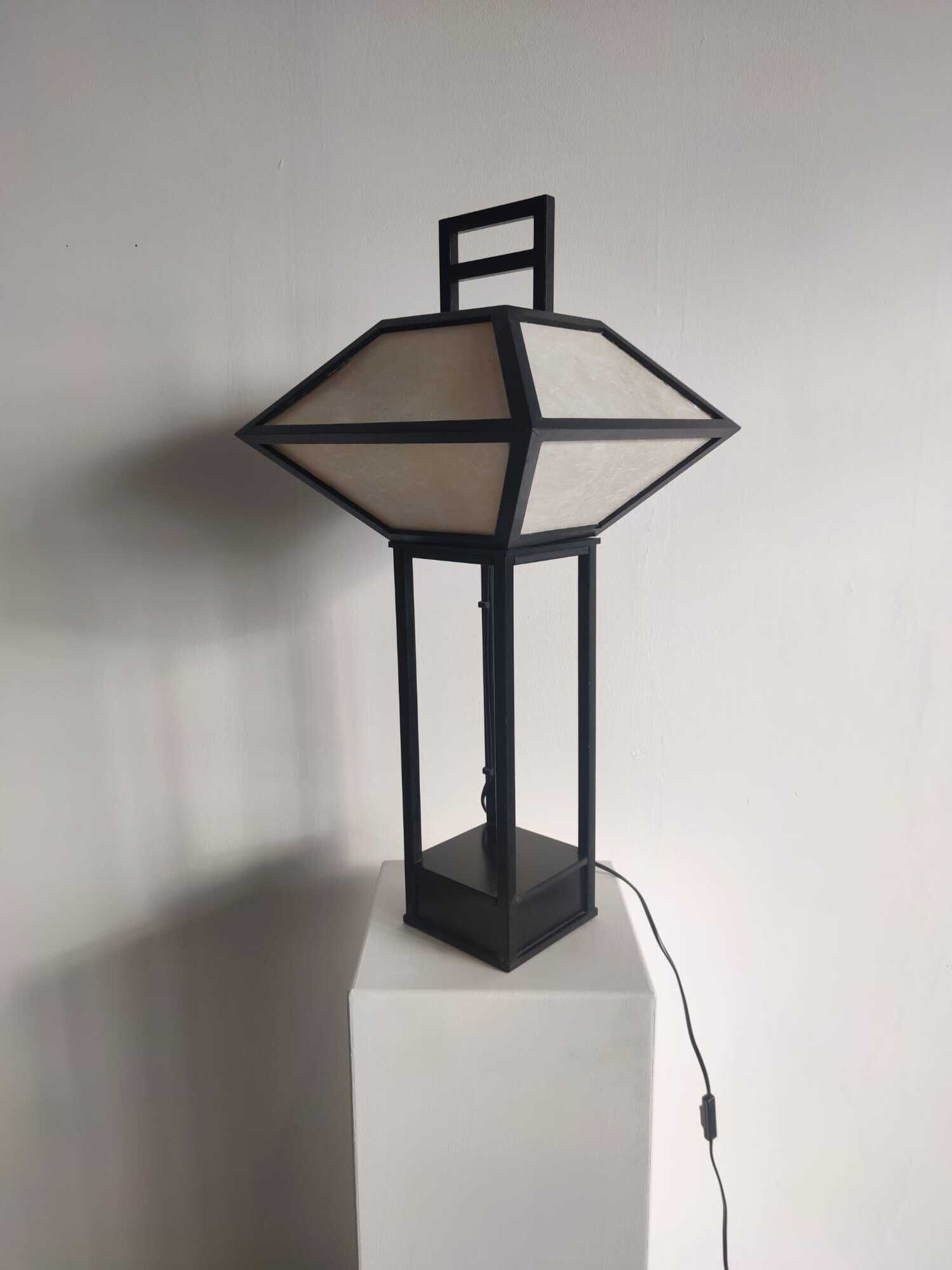 Japanese lamp in black lacquered wood and rice paper H:75cm