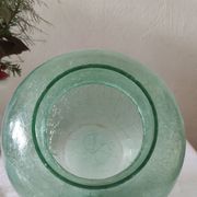 Cracked glass round vase in water green, 19 cm