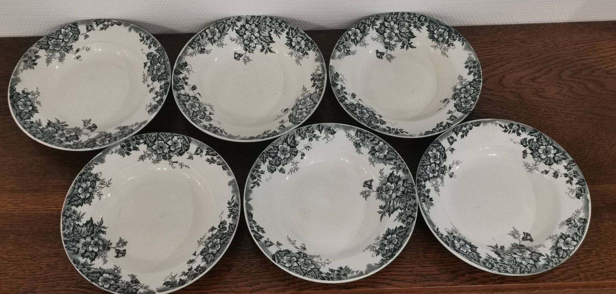 6 assiettes creuses faïence terre de fer Moulin des Loups et Hamages