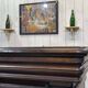 Early 20th-century oak bar counter with period zinc and tin cladding.