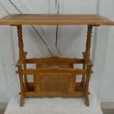 Magazine rack in wood and canework, vintage.
