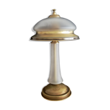 Vintage library brass and glass mushroom table lamp