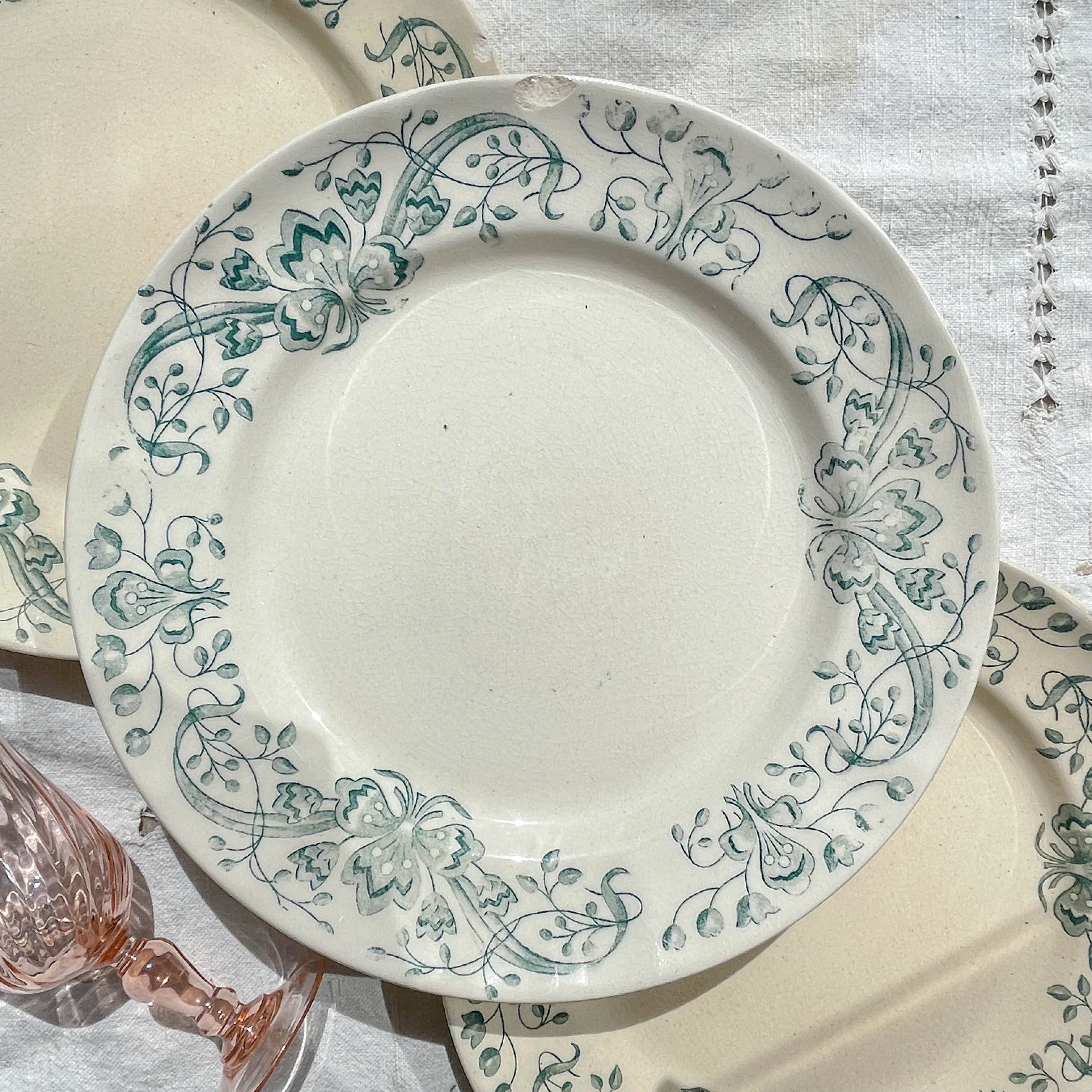 Set of 8 Antique Flat Plates "Figuig" Iron Earth – Longchamp 19th Century