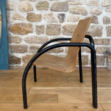 Fauteuil chauffeuse bois et métal années 80