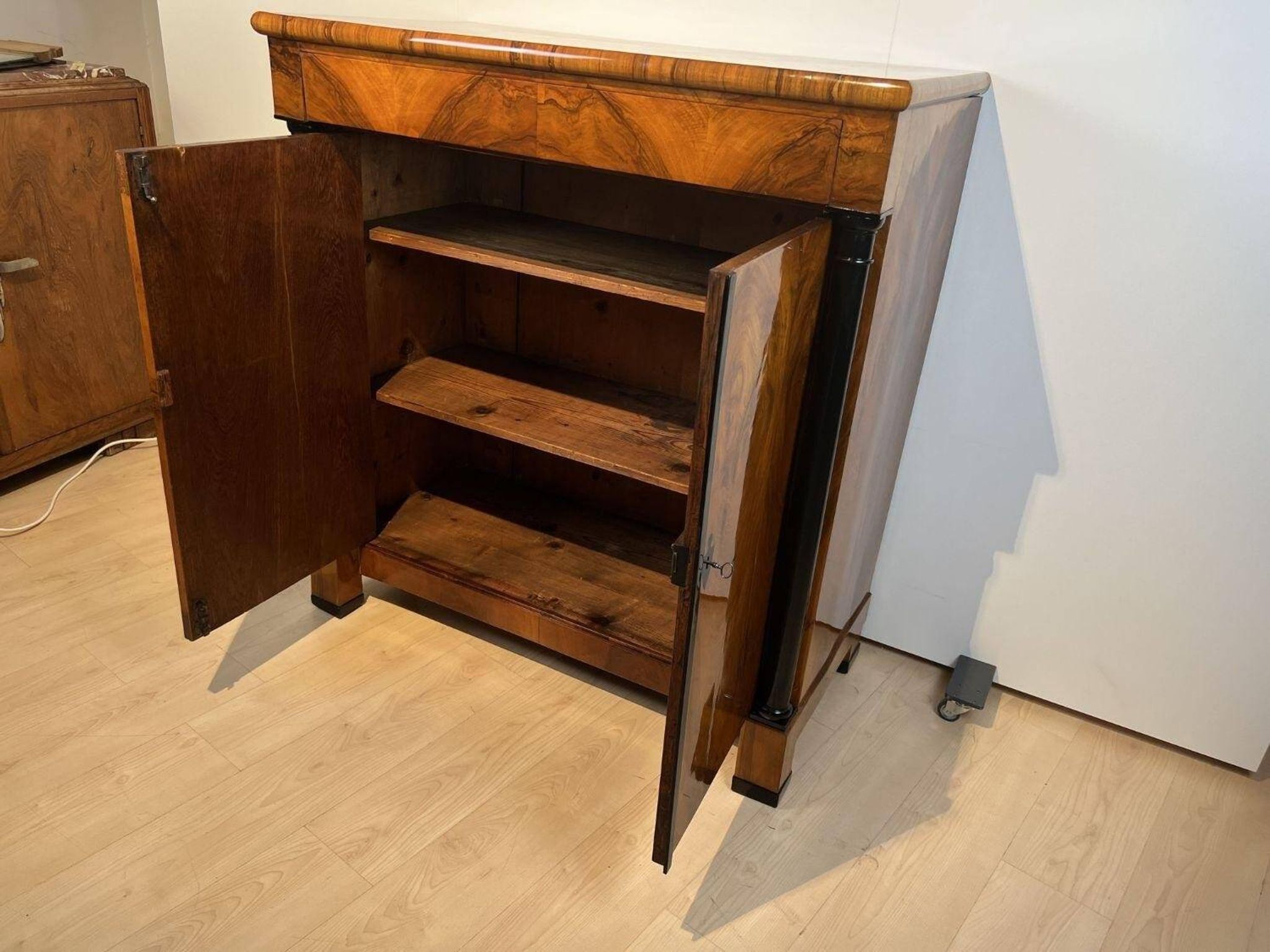 Large Biedermeier Half-Cabinet in Ebonized Walnut, South Germany, 1820