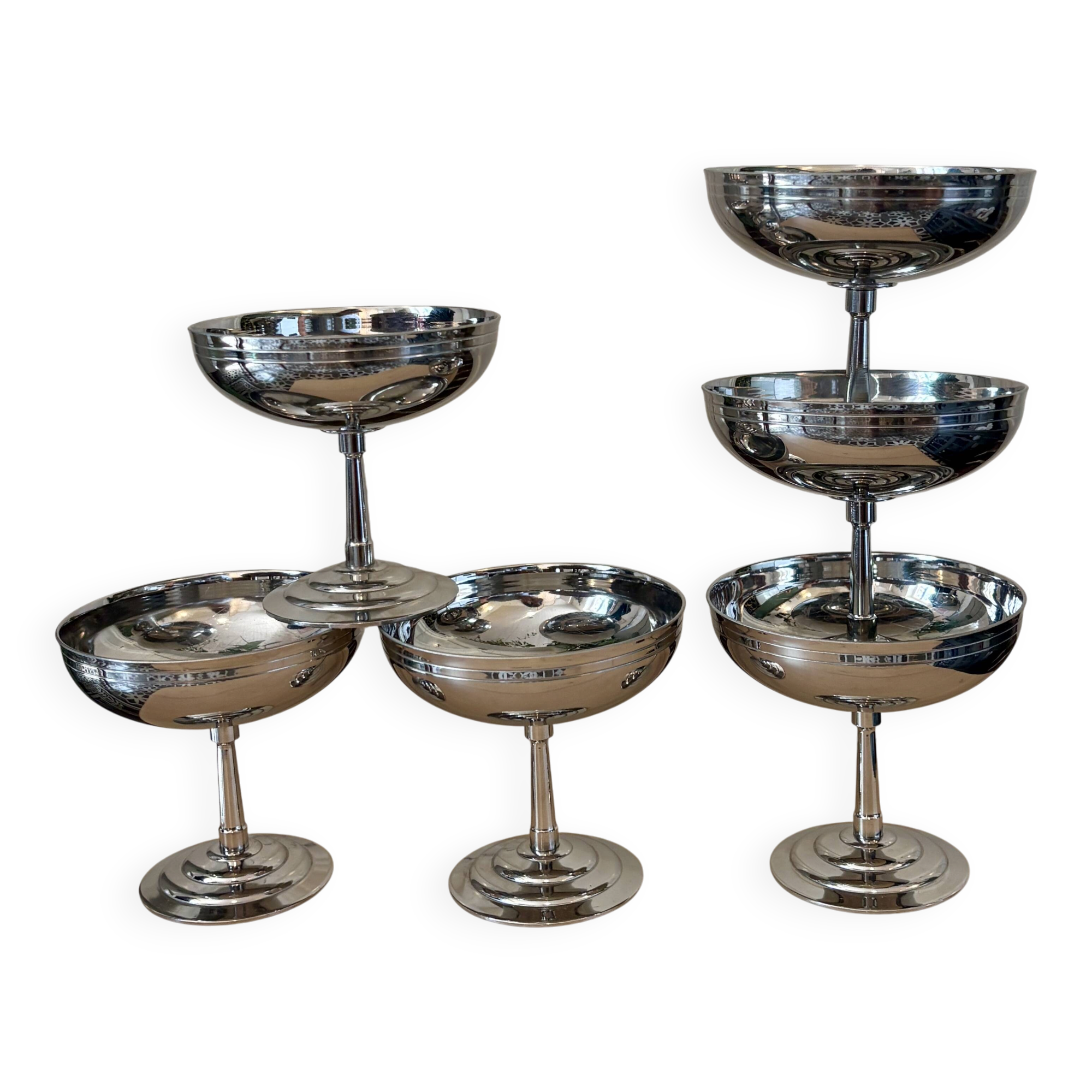 Set of 6 vintage stainless steel dessert bowls