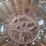 Pink molded glass bowl – embossed plant decoration – 1950s style