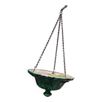 Hanging planter in green earthenware