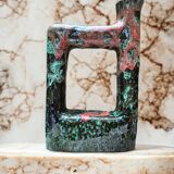 Tamegroute vase in green and red ceramic with geometric pattern - Unique handmade Tamegroute pot