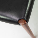 Set of 6 wooden Dining Chairs with black Leather, 1960