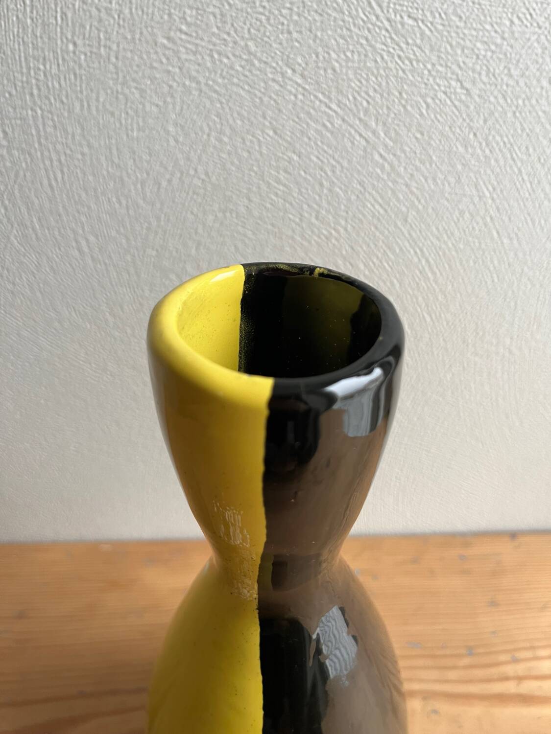 Vintage Vallauris two-tone black and yellow earthenware vase