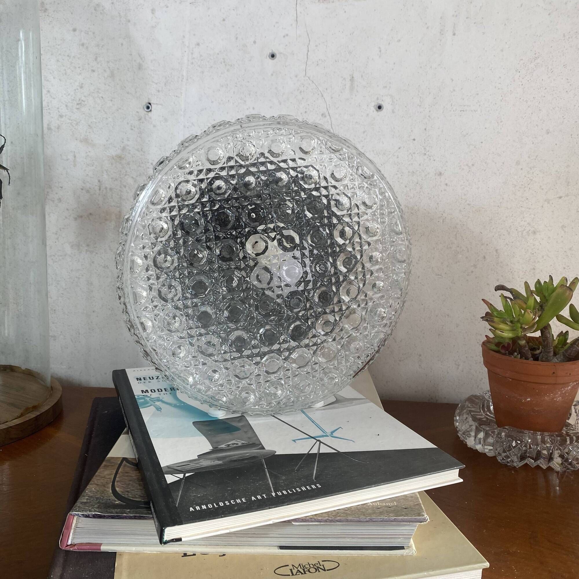 Large round wall light or ceiling light with transparent glass, 25 cm.