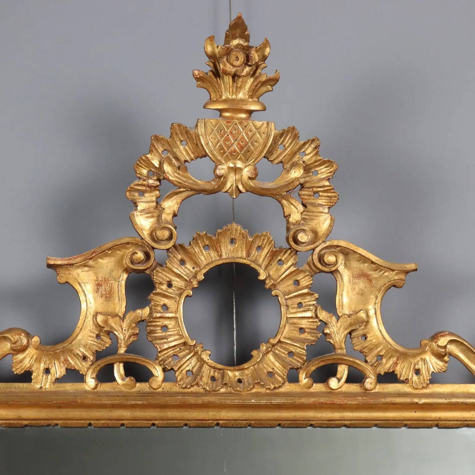 Antique carved and gilded wooden mirror, Italy, 20th century