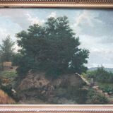 19th century oil painting on canvas, countryside landscape dated and signed