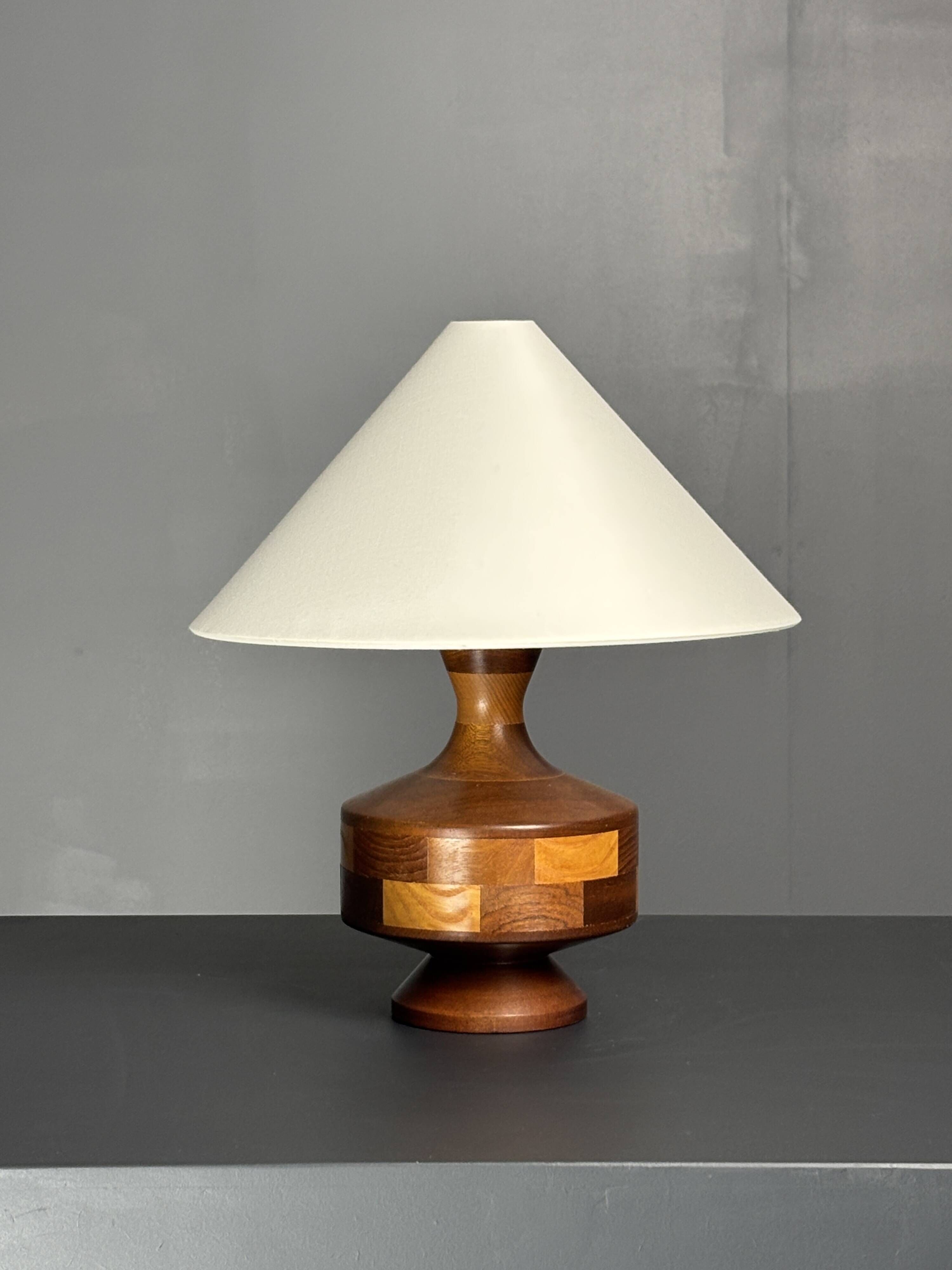 Mid-Century Table Lamp with Geometric Wood Inlay, English, circa 1955–1965