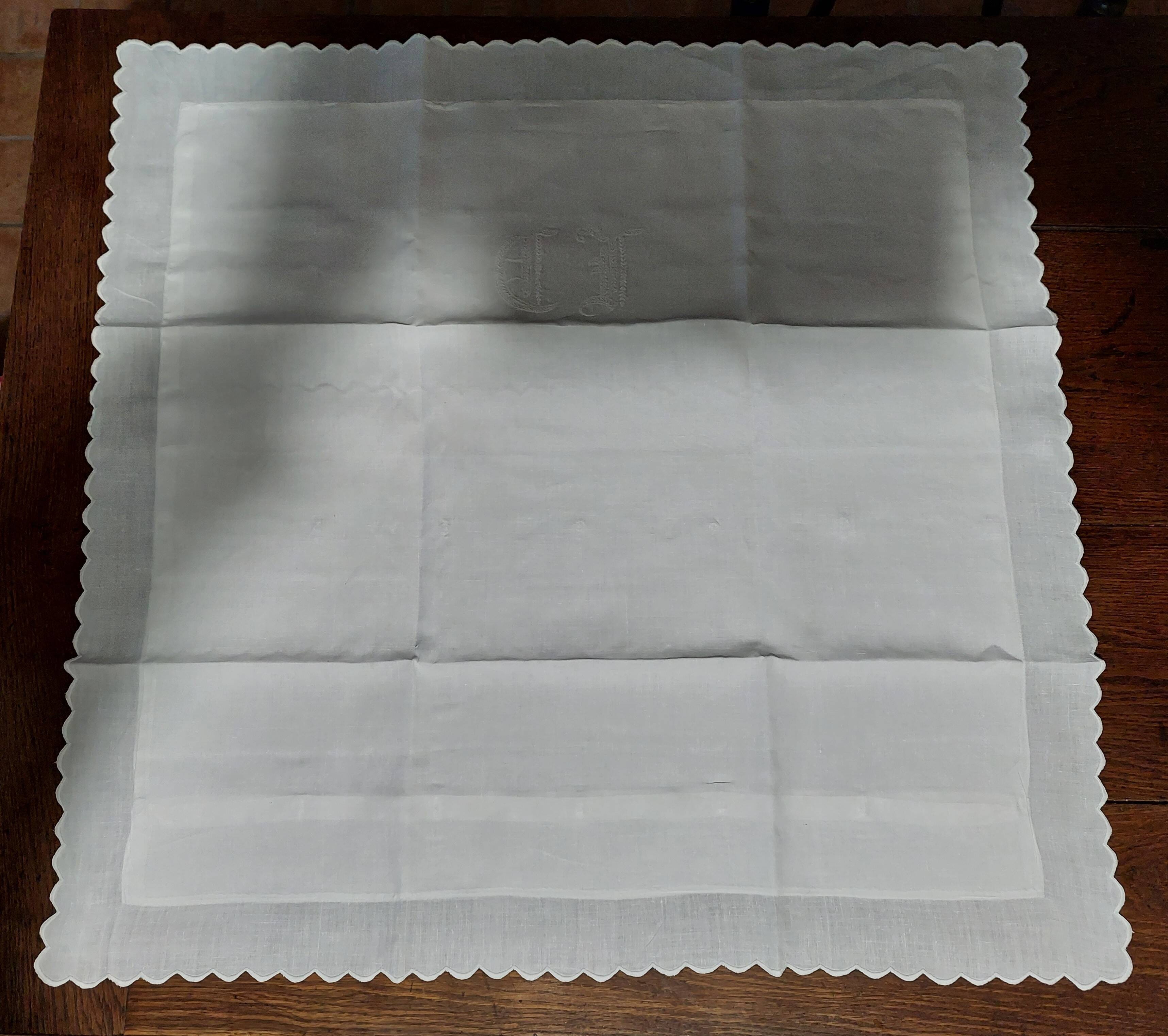 Old white linen pillowcase embroidered monogram ED 65 x 65 cm