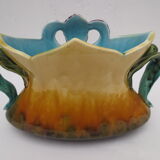 Former art nouveau planter in colorful dabbling iris décor