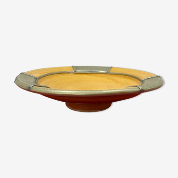 Plat creux du Maroc en céramique jaune et métal argenté