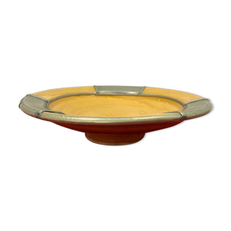 Hollow dish of Morocco in yellow ceramic and silver metal