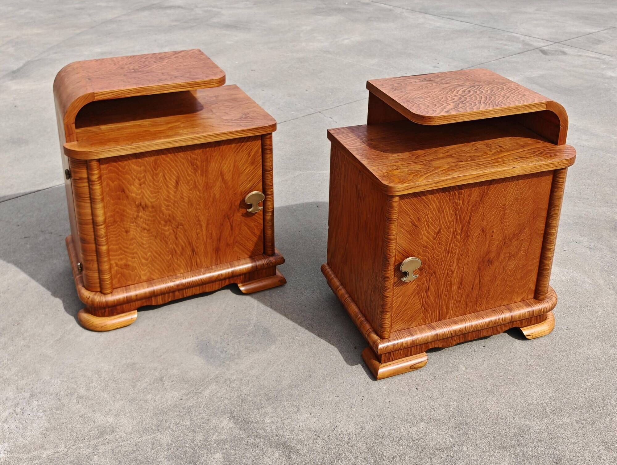 Pair of Art Deco bedside tables renovated in ash, 1930s.