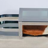 Table basse acier verre et peau de vache