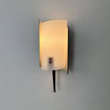 Vintage Jaques Biny wall lamp, black metal, brass and perpex, France 1960