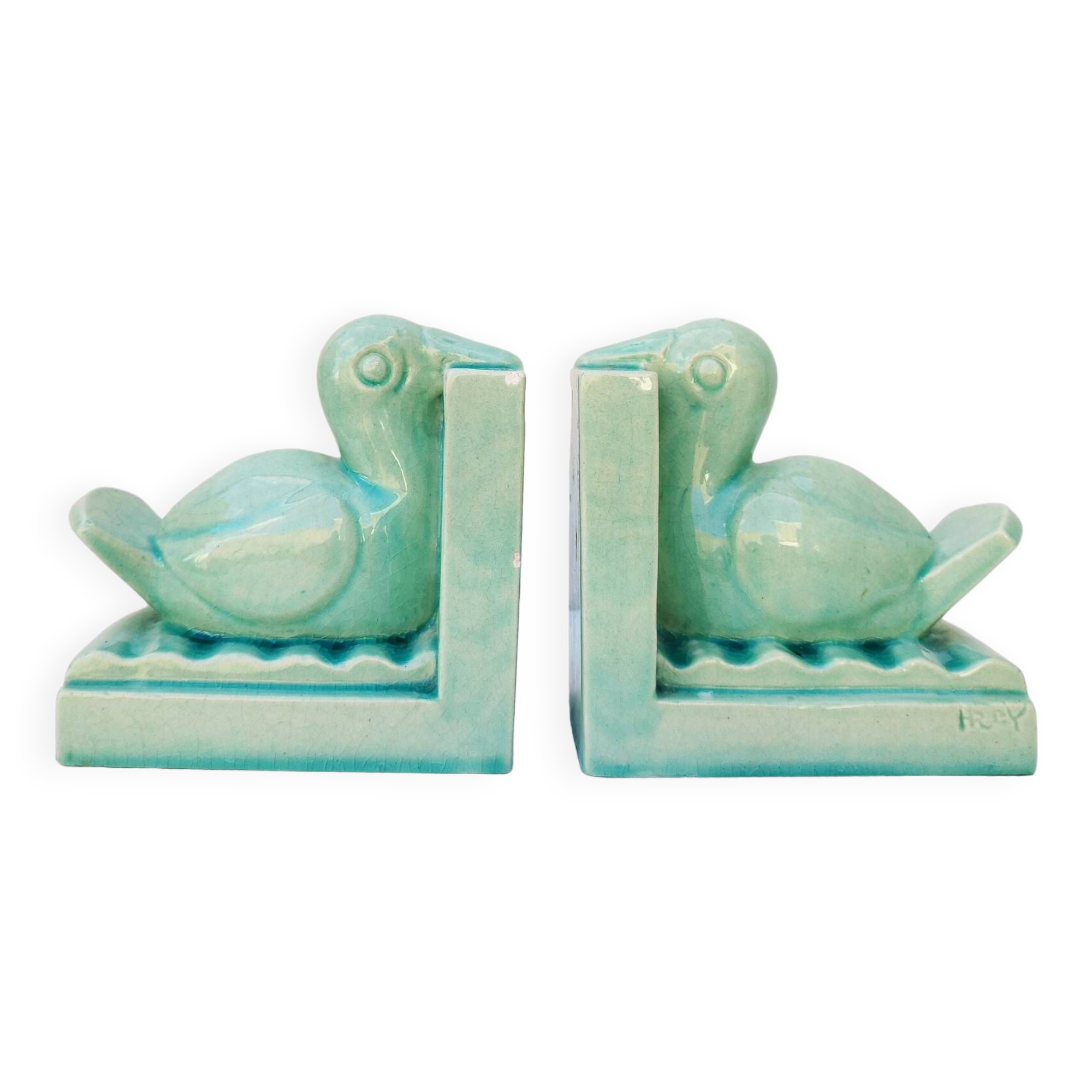 Art deco ceramic bookend Pelican birds