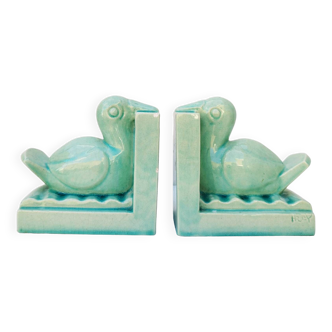 Art deco ceramic bookend Pelican birds