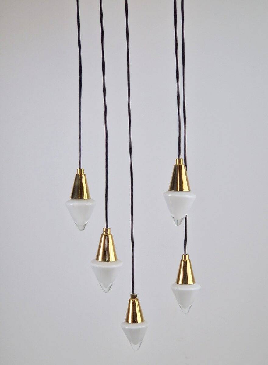 Glass and Brass Cascade Pendant Lamp by Schmidt Leuchten, 1970s