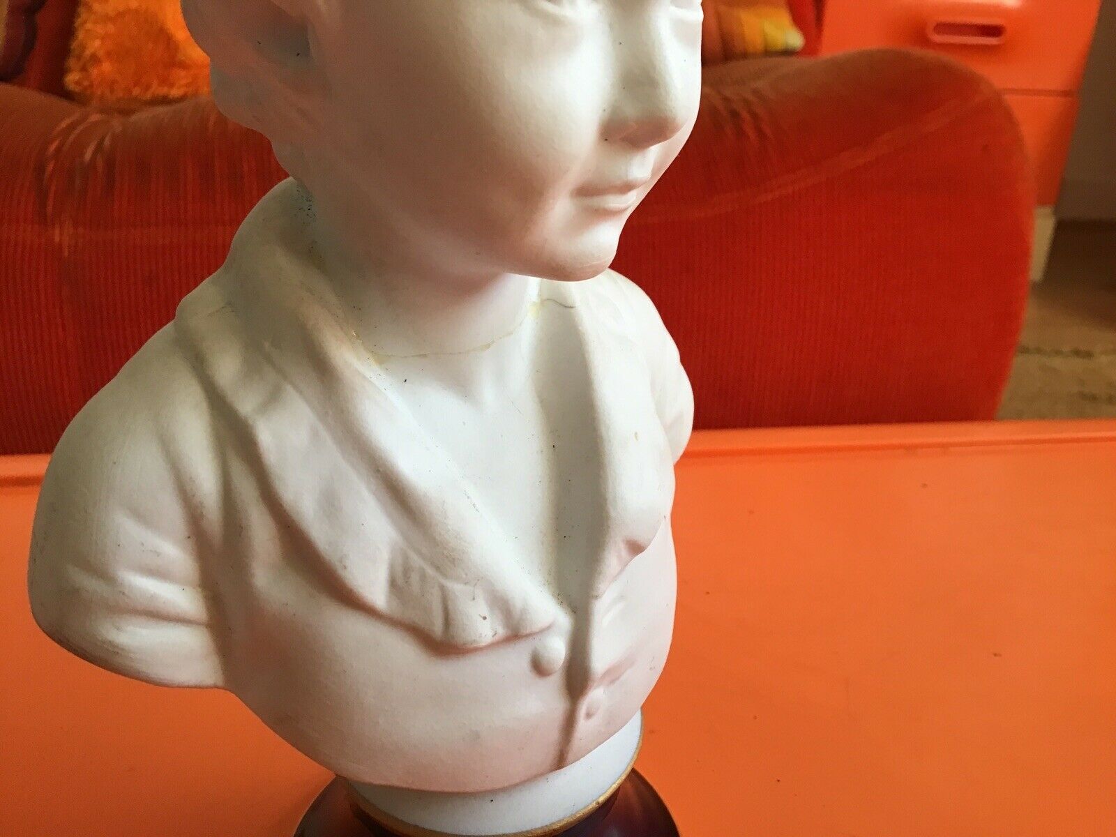 Bust child cherubin porcelain biscuit signed Tharaud Limoges made In France