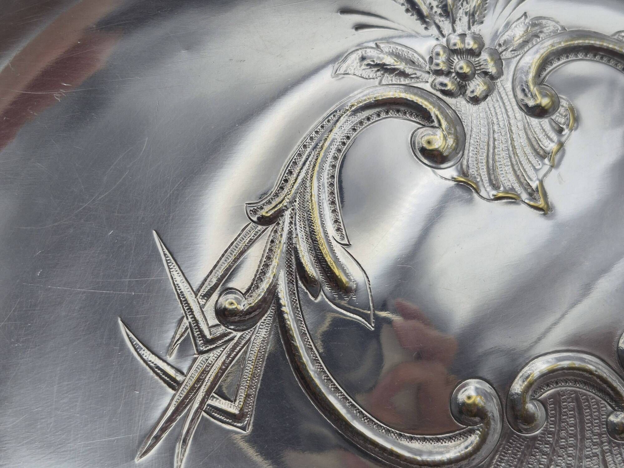 Large silver-plated metal basket Roux-Marquiand – Superb rococo decoration –