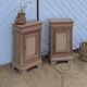 Pair of antique bedside tables / nightstands in raw wood and canework