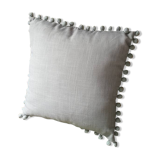Gray cushion with pompoms