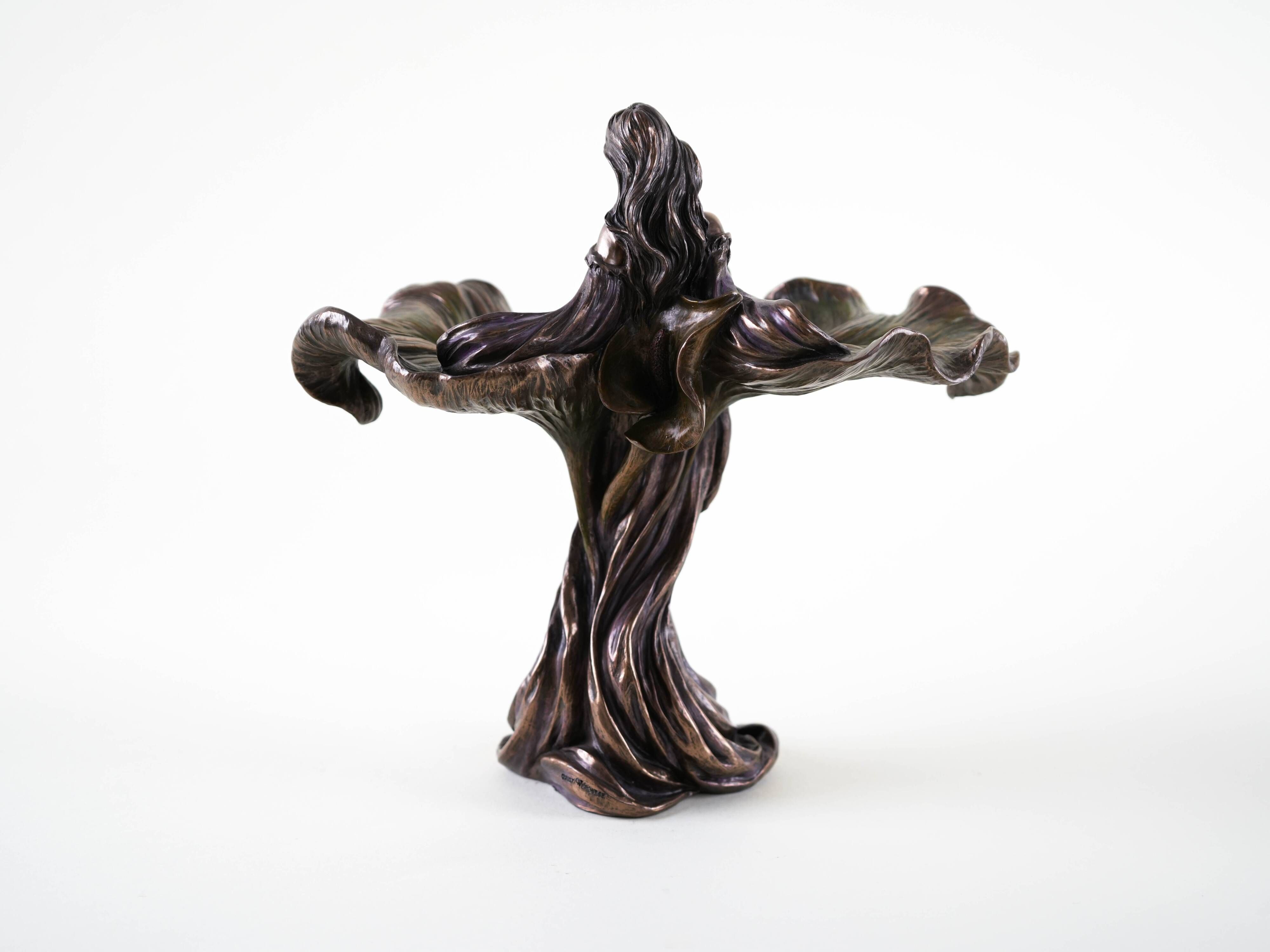 Brass female figurine in Art Deco style with floral motifs, European decorative art