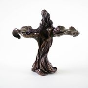 Brass female figurine in Art Deco style with floral motifs, European decorative art