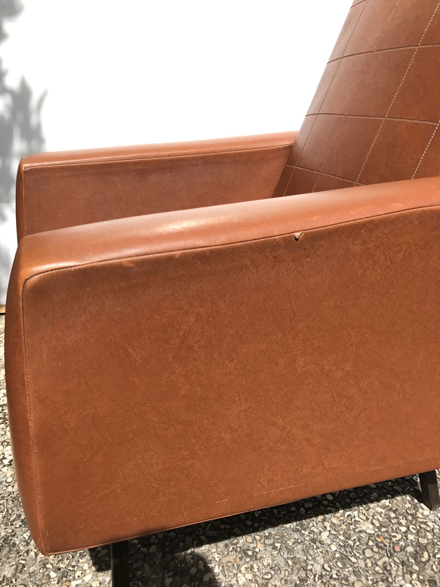 Ancient 70s brown black metal legs armchair wood vintage
