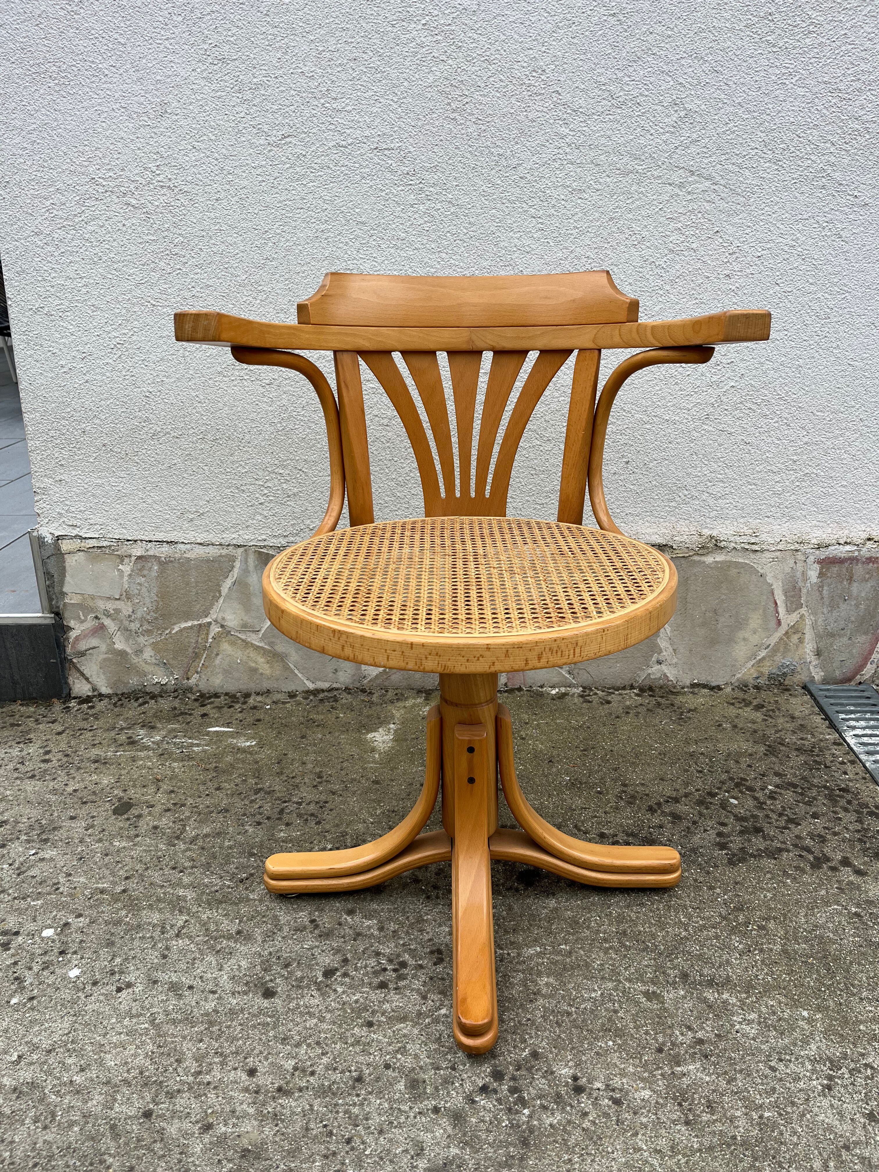 Vintage Thonet style swivel office chair – bent wood & cane