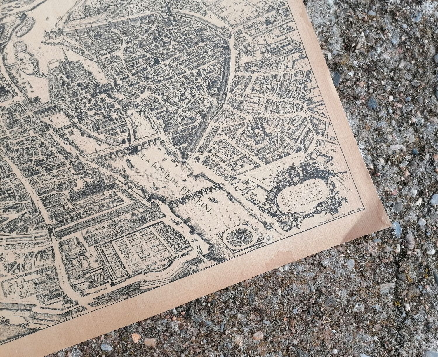 Old map of Paris by Melchior Tavernier