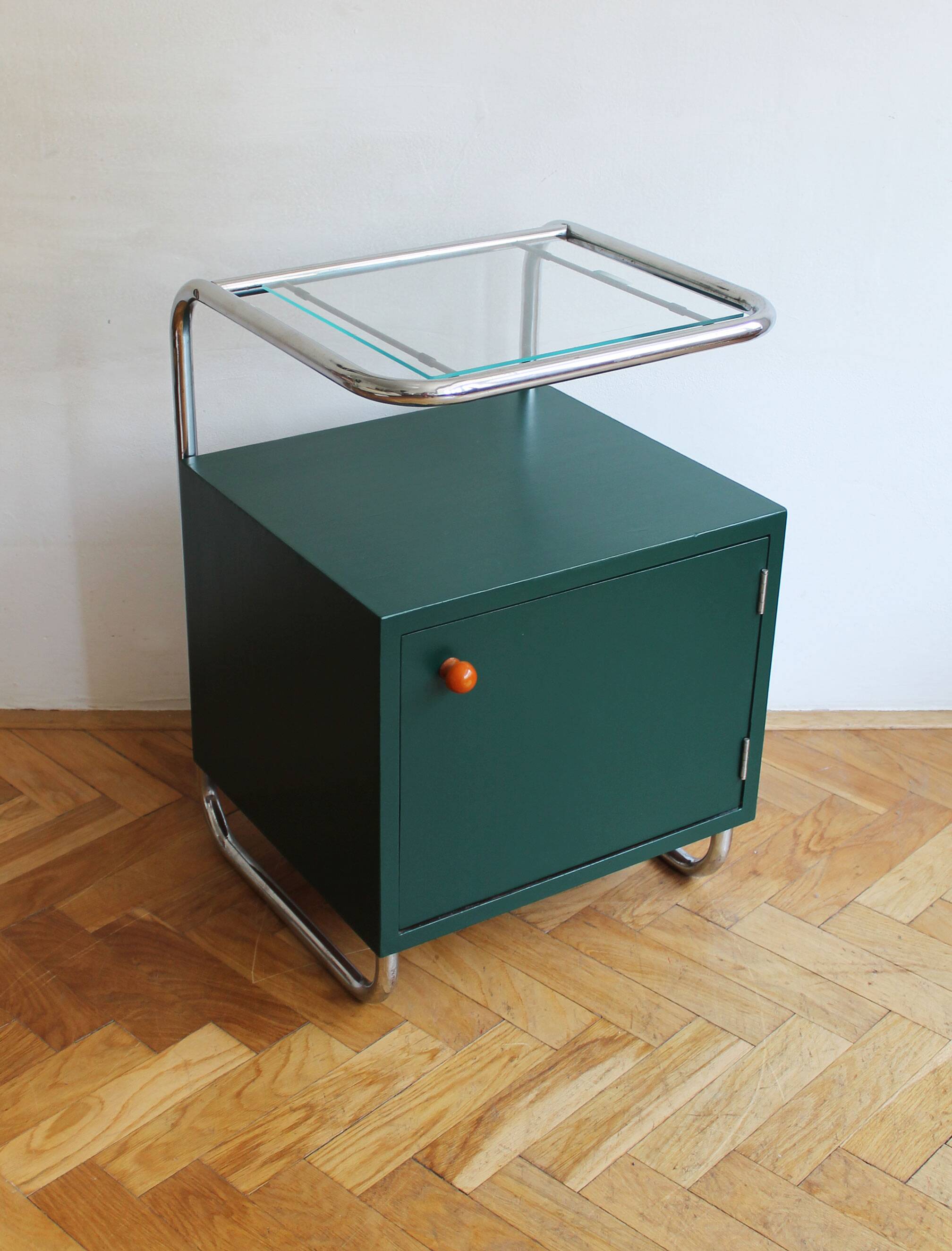 Bauhaus Style Tubular Steel Bedside Cabinet, Czechoslovakia 1940s