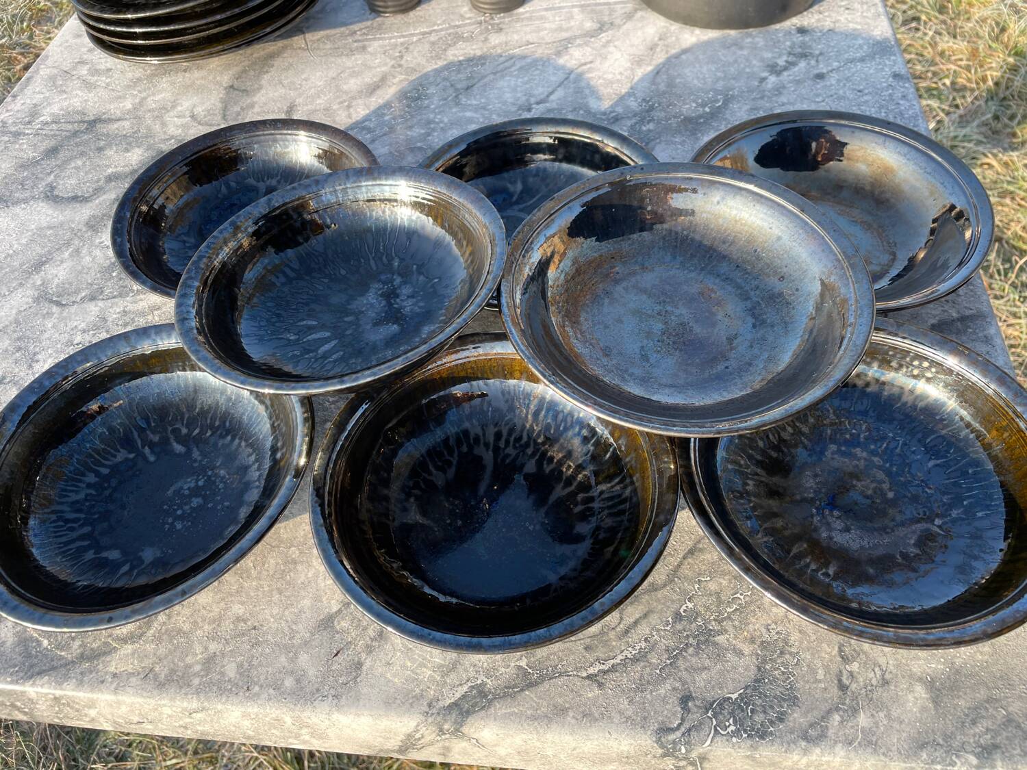 Vallauris service, the pottery of the great oak. Black metal glazed ceramics.