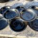 Vallauris service, the pottery of the great oak. Black metal glazed ceramics.