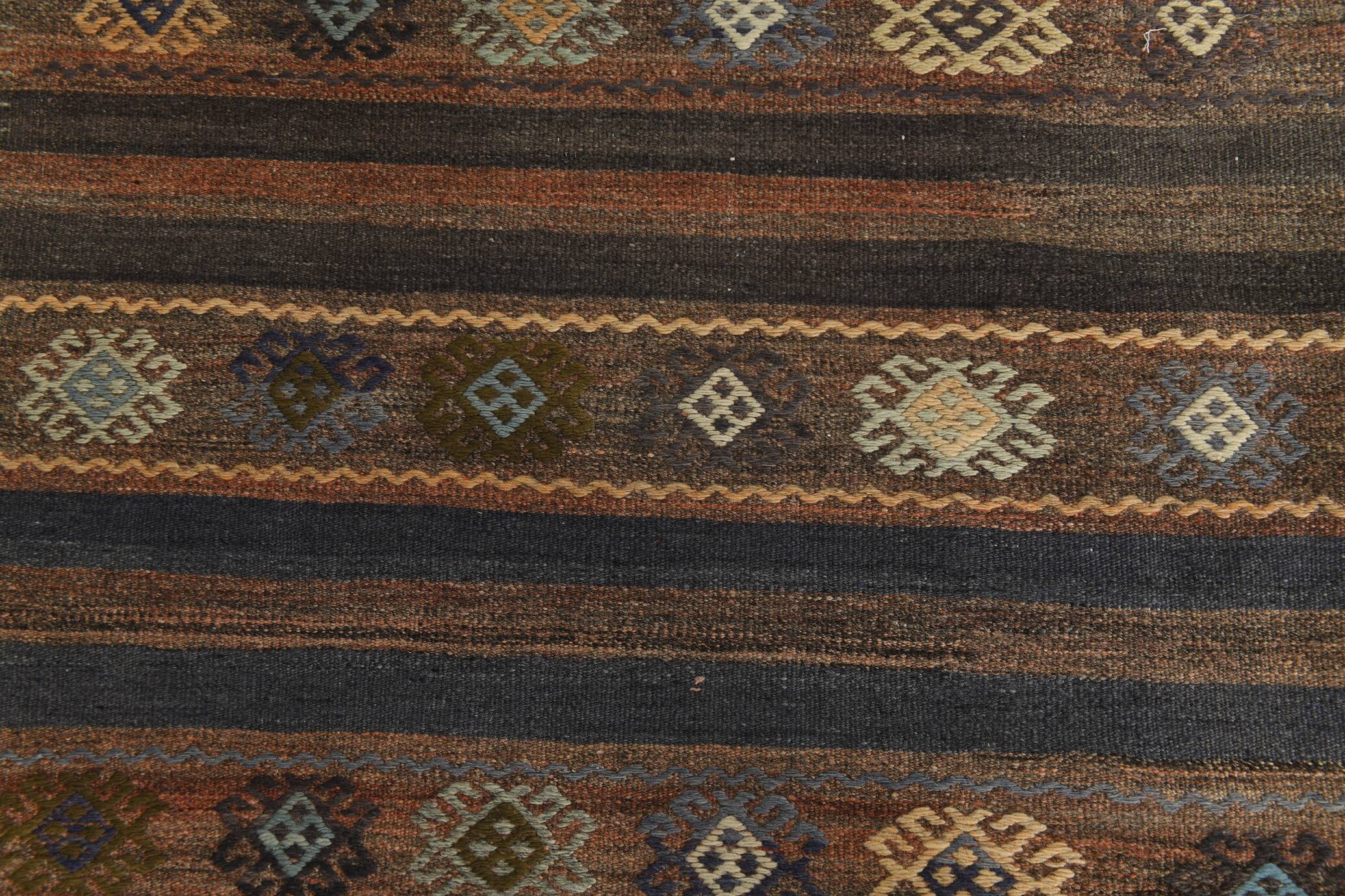 6x9 Brown Grenn Handmade Persian Kilim Rug, 187x286Cm