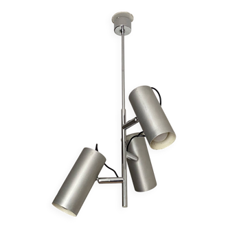 3-spot chandelier. Chrome-plated stainless steel. 1970s. Space Age.