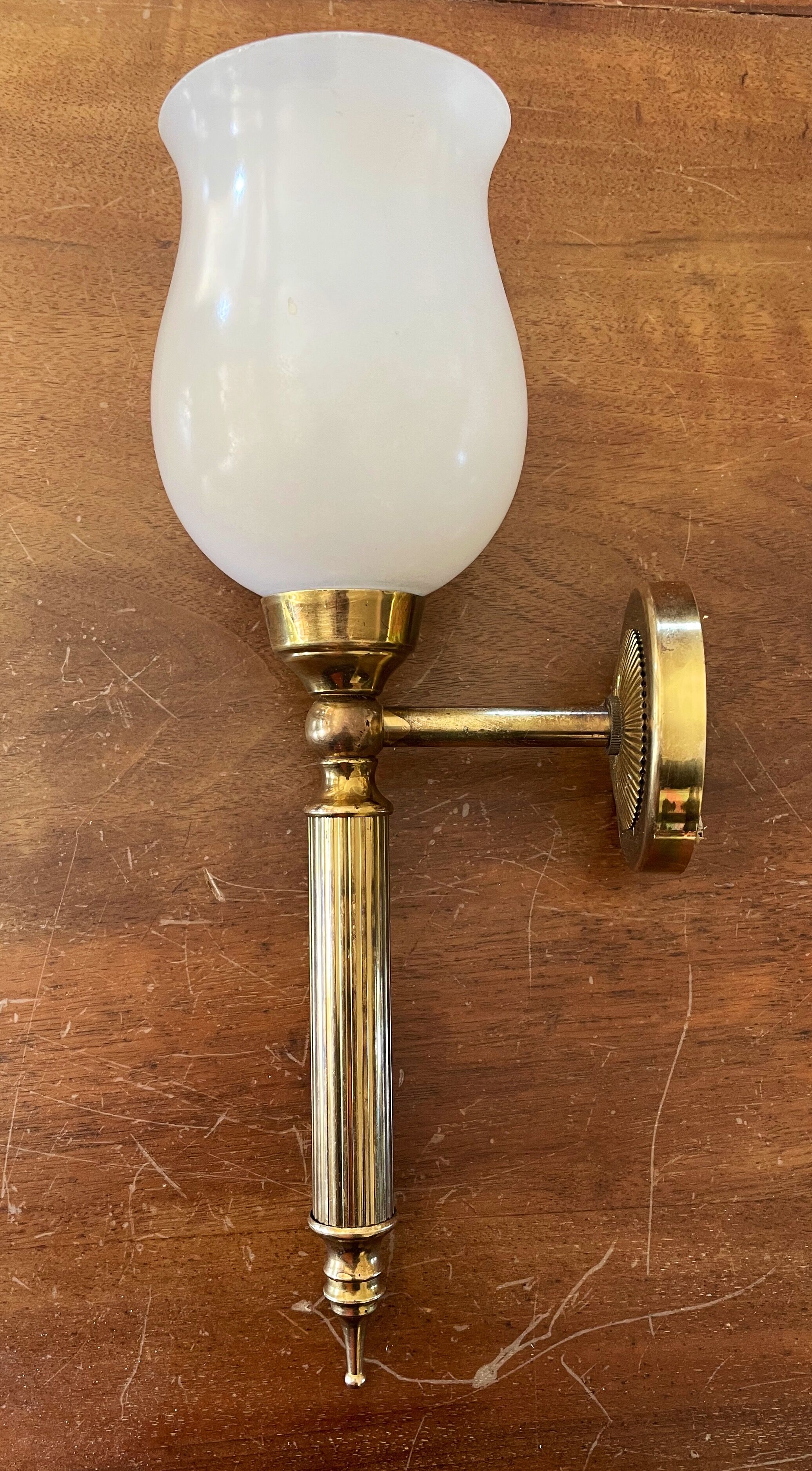 Brass and opaline torchiere appliques