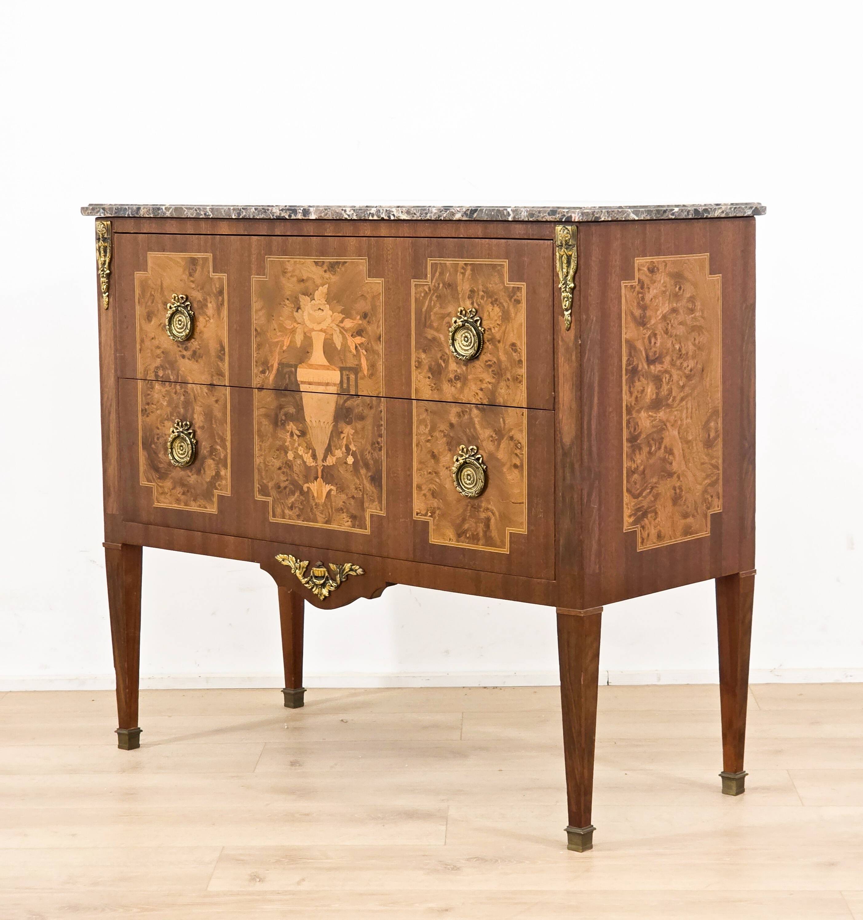 Marquetry commode in Louis XVI style – late 19th century