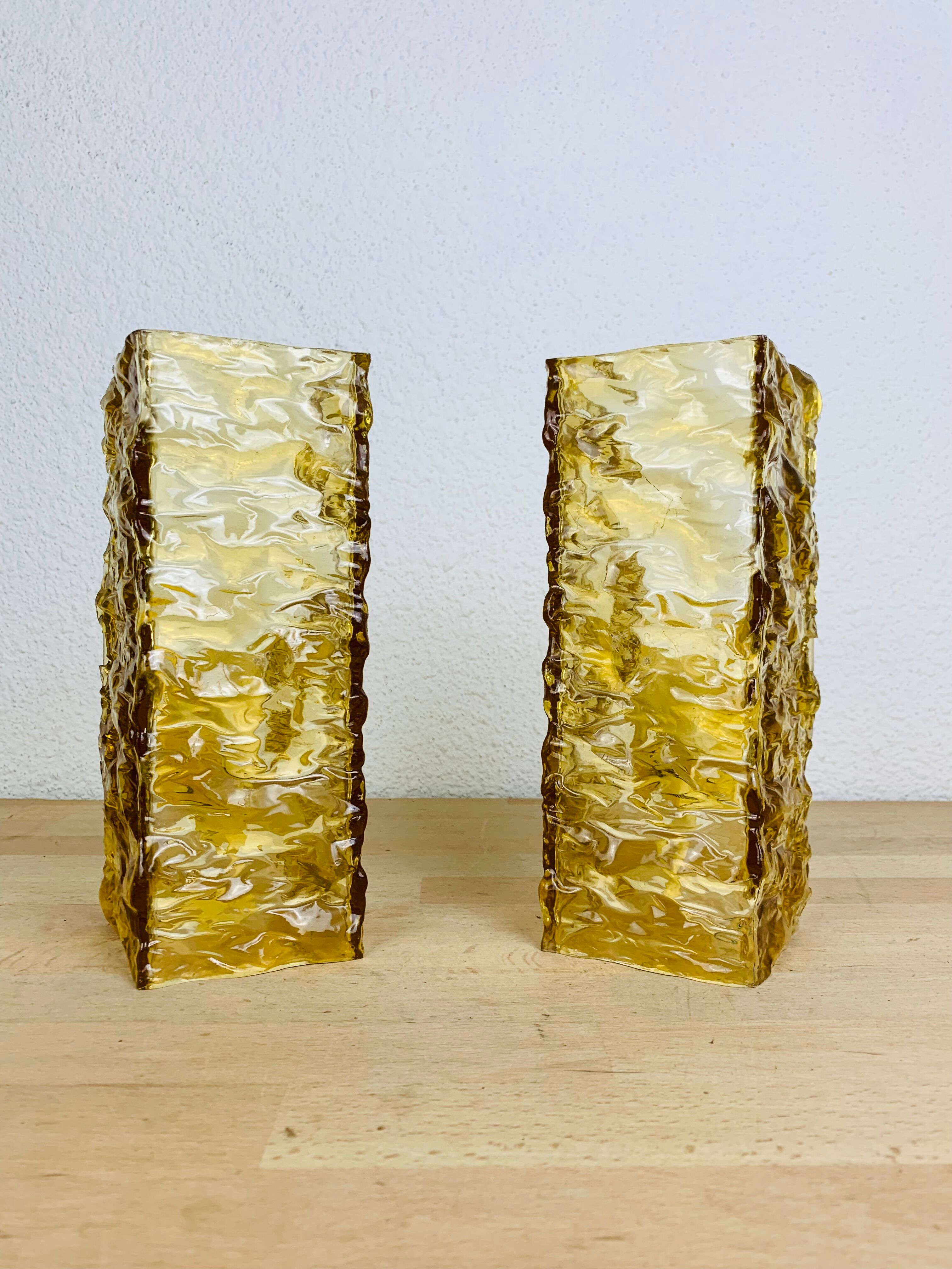 Pair of vintage amber resin wall lamps
