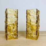 Pair of vintage amber resin wall lamps
