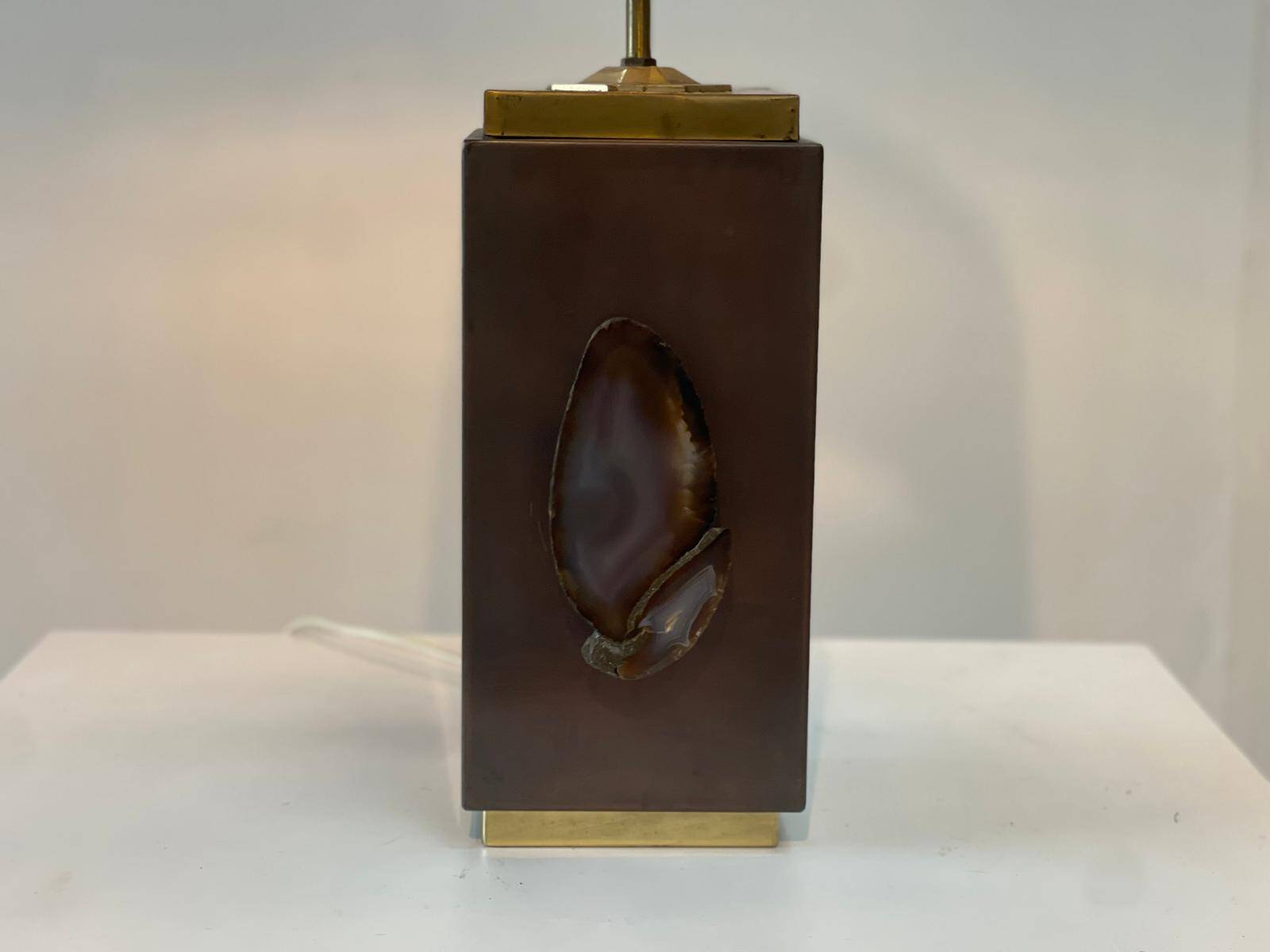 Vintage brass agate table lamp, 1970s