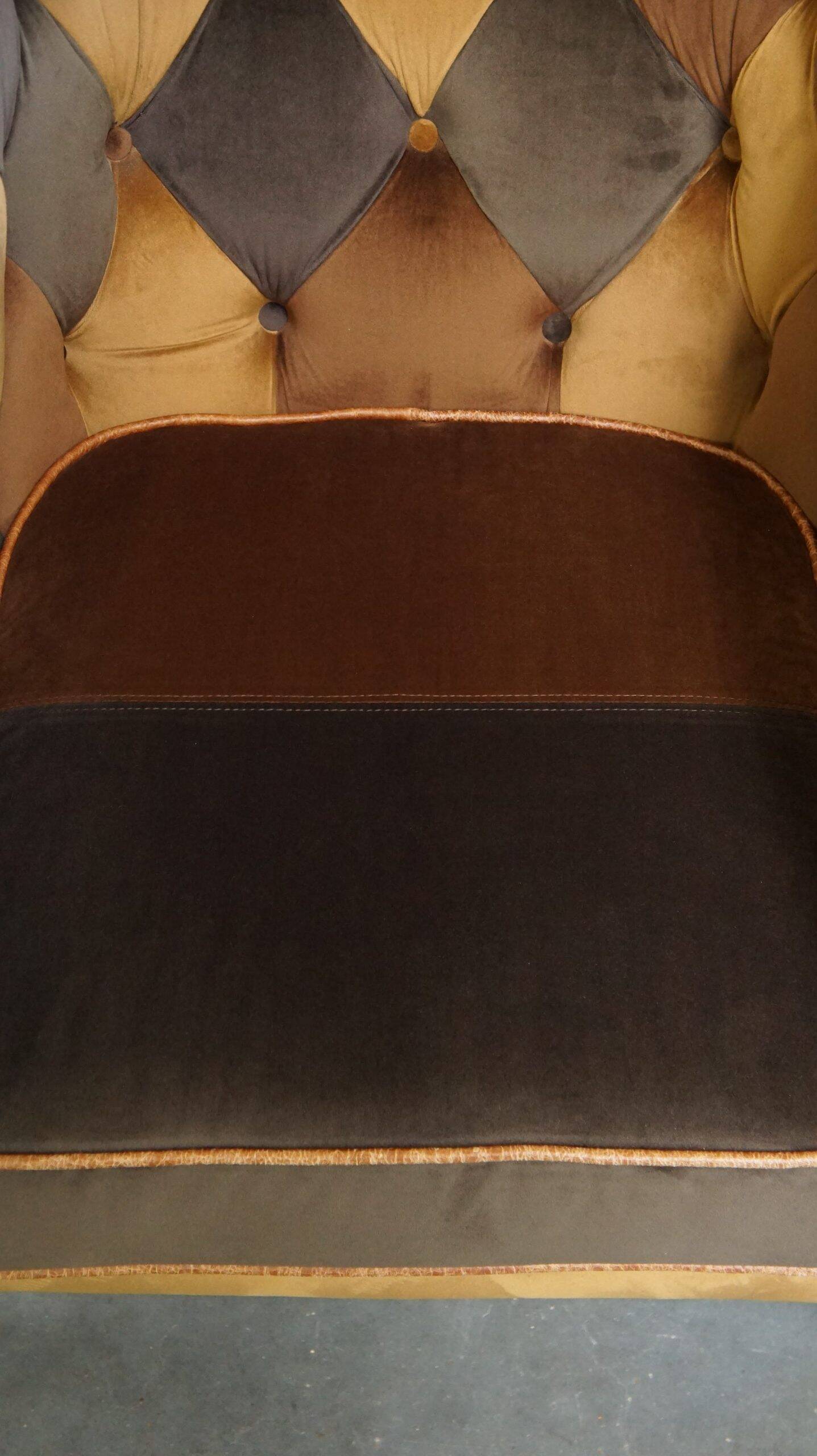 Fauteuil Chesterfield club en tissu patchwork de style anglais